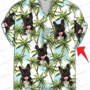 Turquoise And Blue Tropical Leaves Pattern Short-Sleeve Trendy Hawaiian Shirt Custom Photo Dog Flora 5
