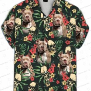 Turquoise And Blue Tropical Leaves Pattern Short-Sleeve Trendy Hawaiian Shirt Custom Photo Dog Flora 6