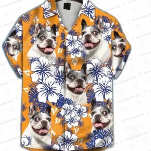 Turquoise And Blue Tropical Leaves Pattern Short-Sleeve Trendy Hawaiian Shirt Custom Photo Dog Flora 7