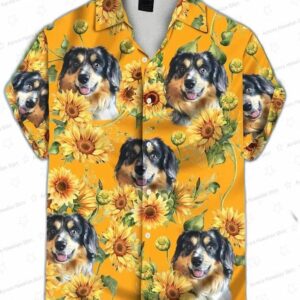 Turquoise And Blue Tropical Leaves Pattern Short-Sleeve Trendy Hawaiian Shirt Custom Photo Dog Flora 11