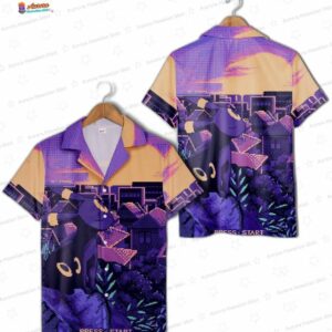 Deep Purple Umbreon Pokemon Hawaiian Shirt, Pixel Night Button-Up for Gamers