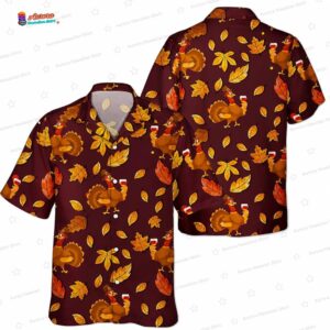 Turkey Love Autumn Leaves Thanksgiving Hawaiian Shirt for Dinner