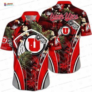 Red Floral Utah Utes Hawaiian Shirt, College Fan Aloha Button-Up for Game Day Vacation Gift