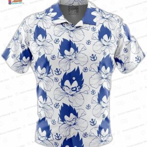Blue Floral Vegeta Dragon Ball Z Hawaiian Shirt, Anime Aloha Button-Up for Fan Vacation Gift