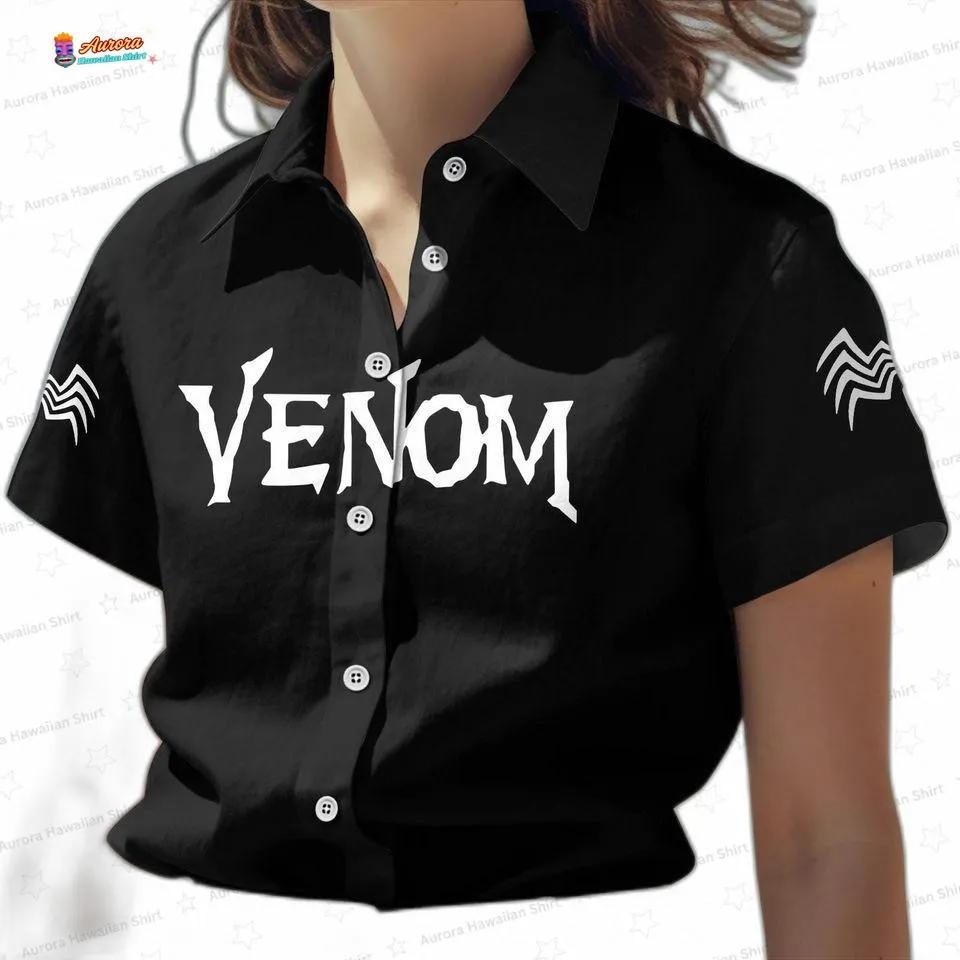 Black Venom Hawaiian Shirt and Shorts Set for Marvel Fans, Matching Button-Up Vacation Outfit Black Venom Hawaiian Shirt and Shorts Set for Marvel Fans, Matching Button-Up Vacation Outfit