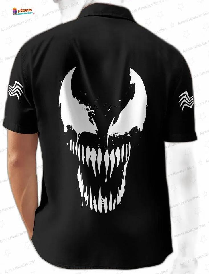 Black Venom Hawaiian Shirt and Shorts Set for Marvel Fans, Matching Button-Up Vacation Outfit Black Venom Hawaiian Shirt and Shorts Set for Marvel Fans, Matching Button-Up Vacation Outfit