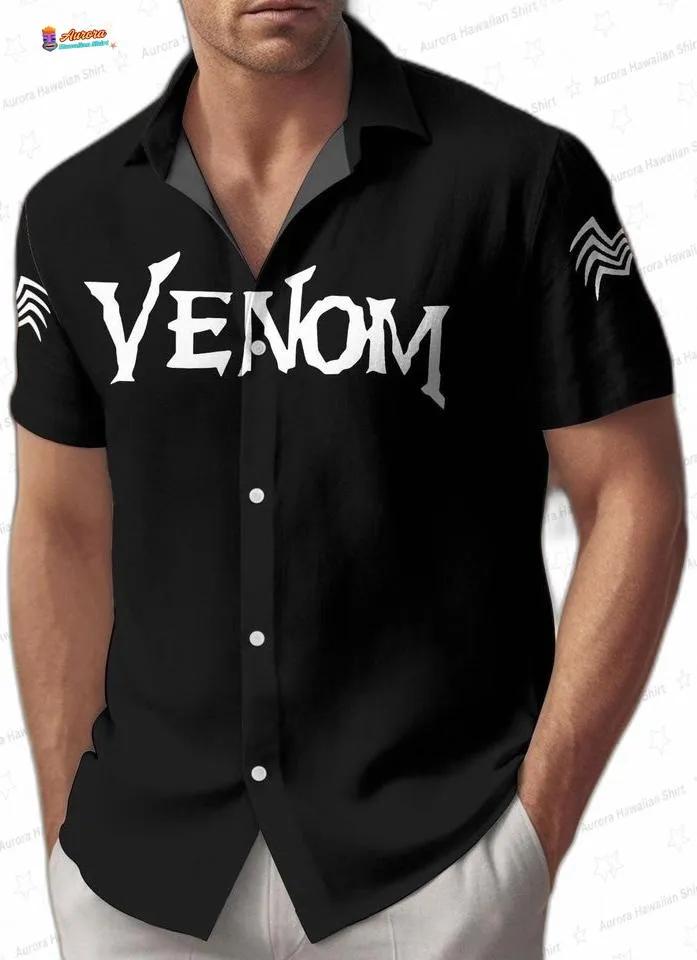 Black Venom Hawaiian Shirt and Shorts Set for Marvel Fans, Matching Button-Up Vacation Outfit Black Venom Hawaiian Shirt and Shorts Set for Marvel Fans, Matching Button-Up Vacation Outfit