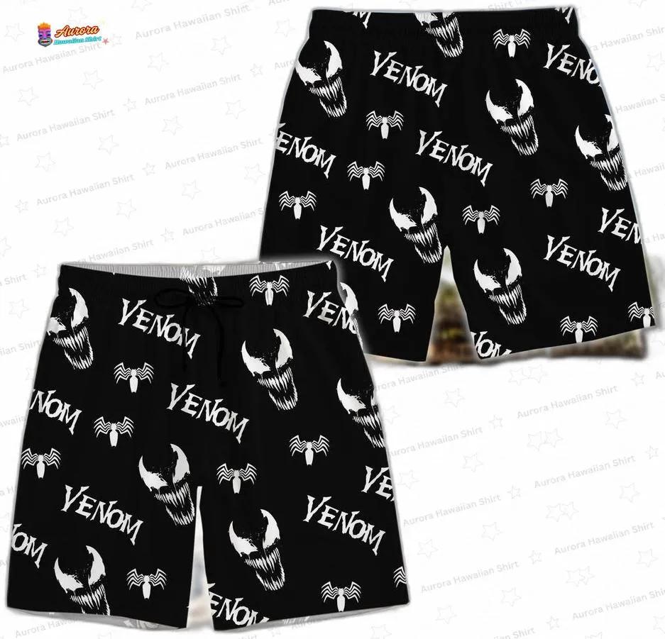 Black Venom Hawaiian Shirt and Shorts Set for Marvel Fans, Matching Button-Up Vacation Outfit Black Venom Hawaiian Shirt and Shorts Set for Marvel Fans, Matching Button-Up Vacation Outfit