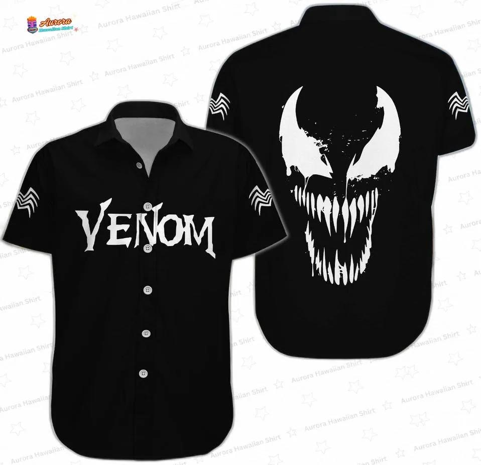 Black Venom Hawaiian Shirt and Shorts Set for Marvel Fans, Matching Button-Up Vacation Outfit Black Venom Hawaiian Shirt and Shorts Set for Marvel Fans, Matching Button-Up Vacation Outfit