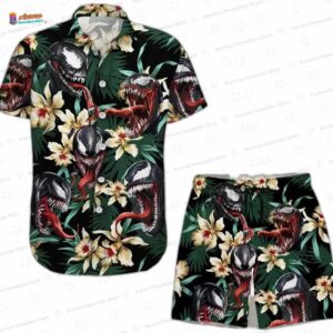 Venom Villain Hawaiian Shirt Set with Floral Aloha Print for Beach Parties