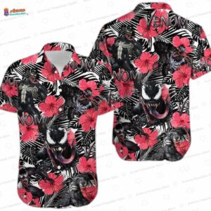 Pink Floral Venom Hawaiian Shirt for Men Women – Trendy Tropical Symbiote Aloha Shirt