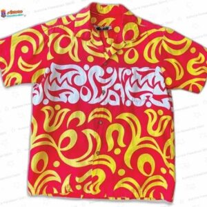 Trendy Vintage Red Tribal Hawaiian Shirt for Retro Vacation