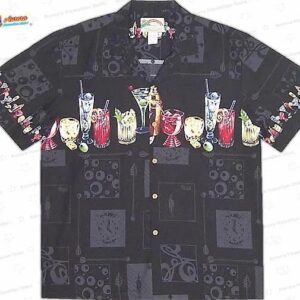 Vintage Cocktail Chest Band Hawaiian Shirt – Black Retro Bar Aloha Shirt