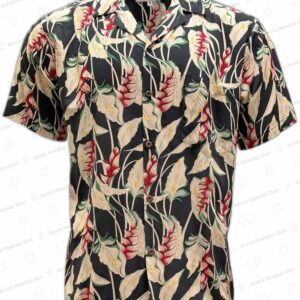 Vintage Heliconia Charcoal Black Rayon Hawaiian Shirt – Tropical Floral Button-Up