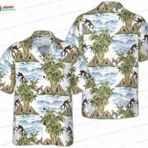 Vintage Monkey Island Hawaiian Shirt – Palm Tree Ocean Wave Tropical Aloha Shirt