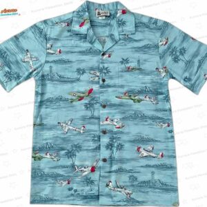 Trendy Vintage Island Wings Blue Hawaiian Shirt for Vacation
