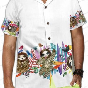 Watercolor Cute Sloth And Tropical Plant Hawaiian Shirt Funny Sloth Shirt For Adults Sloth Themed Gi 3