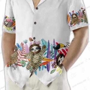 Watercolor Cute Sloth And Tropical Plant Hawaiian Shirt Funny Sloth Shirt For Adults Sloth Themed Gi 4