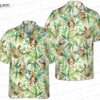 Green Palm Jungle Sloth Hawaiian Shirt, White Tropical Animal Aloha Button-Up for Beach Vacation Gift