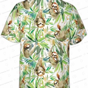 Watercolor Sloth And Tropical Plant Hawaiian Shirt 1