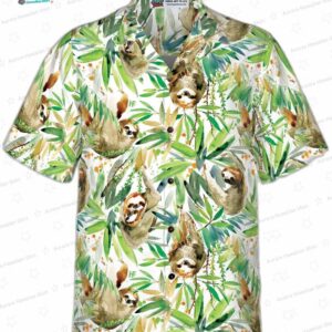 Watercolor Sloth And Tropical Plant Hawaiian Shirt 2