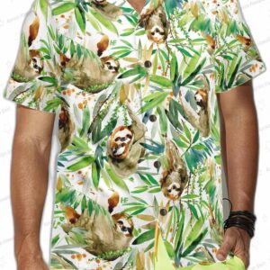 Watercolor Sloth And Tropical Plant Hawaiian Shirt 3