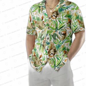 Watercolor Sloth And Tropical Plant Hawaiian Shirt 4