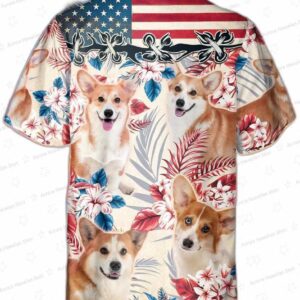 Welsh Corgi Dog United States Flag Hawaiian Flowers All Over Printed 3D Hawaiian Shirt 1