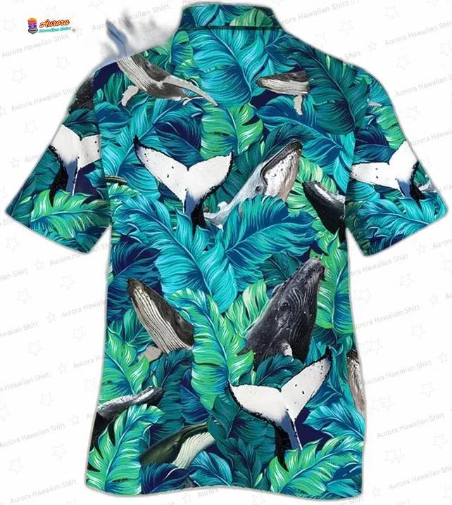Tropical Leaves Whale Hawaiian Shirt, Marine Life Aloha Button-Up for Whale Lover Vacation Gift Tropical Leaves Whale Hawaiian Shirt, Marine Life Aloha Button-Up for Whale Lover Vacation Gift