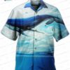 Ocean Waves Whale Hawaiian Shirt, Blue Marine Aloha Button-Up for Whale Lover Vacation Gift