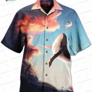 Colorful Sky Whale Hawaiian Shirt with 3D Ocean Art for Summer Gifts