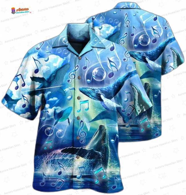 Blue Sea Melody Whale Hawaiian Shirt, Ocean Music Aloha Button-Up for Marine Lover Vacation Gift Blue Sea Melody Whale Hawaiian Shirt, Ocean Music Aloha Button-Up for Marine Lover Vacation Gift