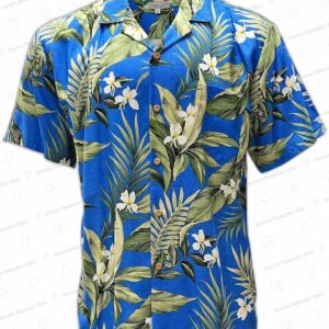 White Ginger Blue Rayon Hawaiian Shirt for Resort Days