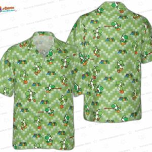 Cute Yoshi Green Mario Hawaiian Shirt – Gamer Vacation Aloha Shirt