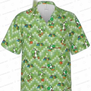 Yoshi Green Hawaiian Shirt Super Mario Button Up Video Game Aloha Shirt 2