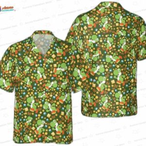 Yoshi Hawaiian Shirt Super Mario Button Shirt Family Vacation Outfit 1