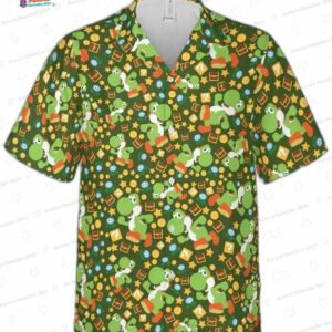 Yoshi Hawaiian Shirt Super Mario Button Shirt Family Vacation Outfit 4