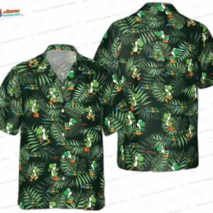 Yoshi Hawaiian Shirt Super Mario Button Up Video Game Aloha Shirt 1
