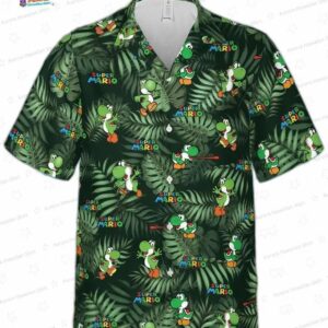 Yoshi Hawaiian Shirt Super Mario Button Up Video Game Aloha Shirt 3
