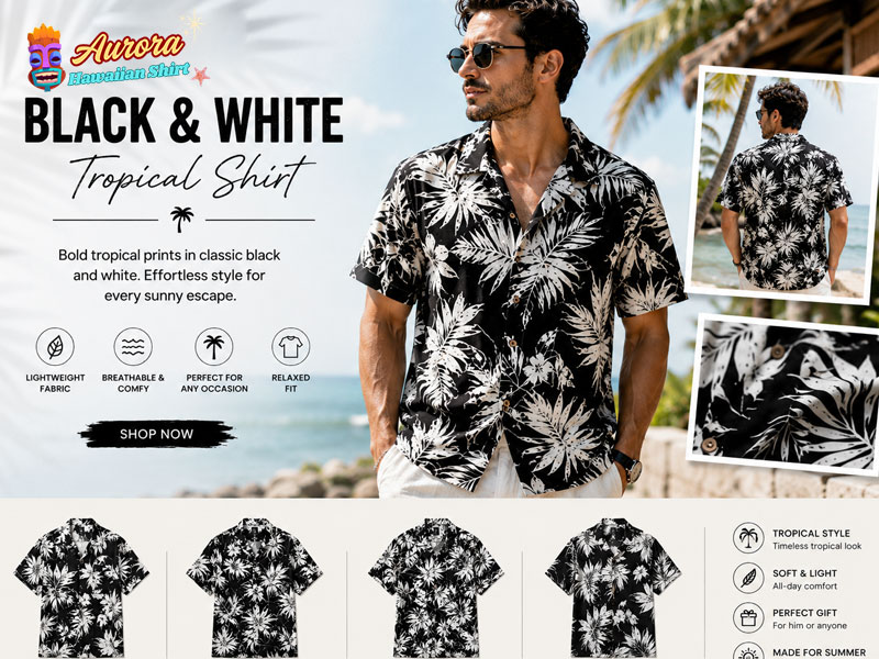 black and white tropical shirt