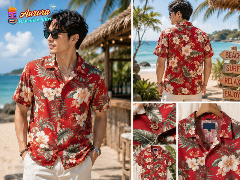 mens red tropical shirt