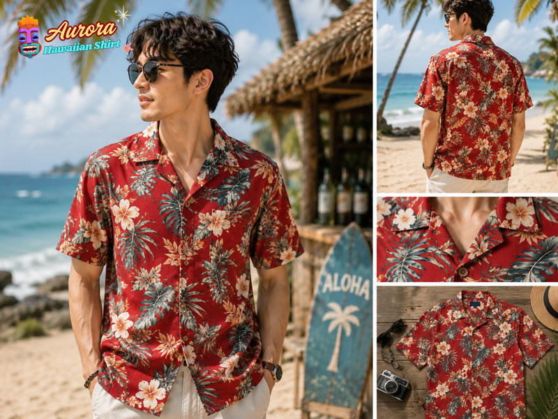 mens red tropical shirt