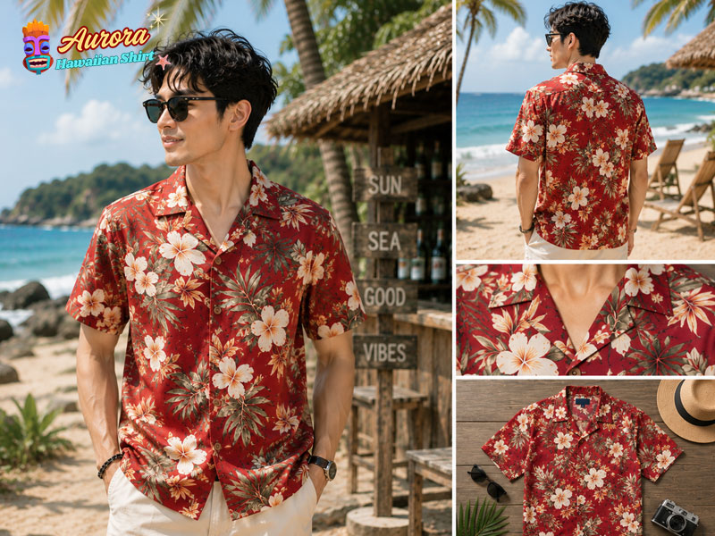 mens red tropical shirt