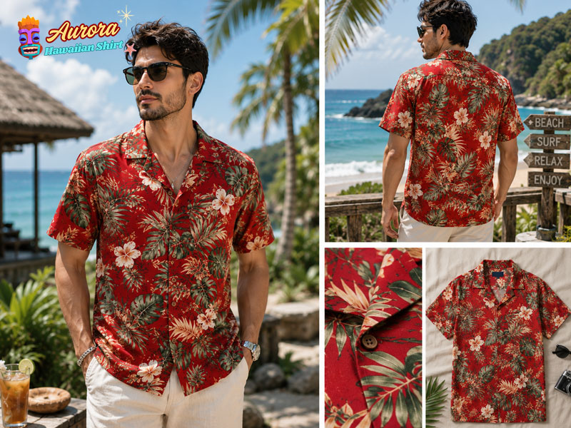 mens red tropical shirt