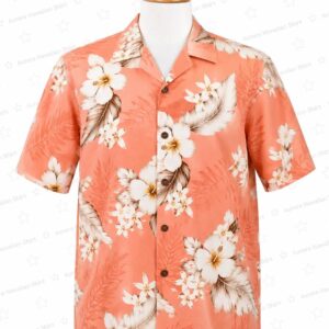 Trendy Peach Hibiscus Floral Hawaiian Shirt for Summer Vacation