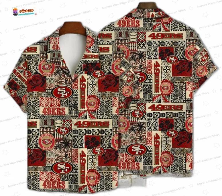 Tribal Heritage San Francisco 49ers Hawaiian Shirt, Vintage Tapa Fan Style