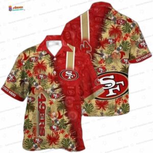 Tropical Leaves San Francisco 49ers Hawaiian Shirt, Red Gold Resort Style