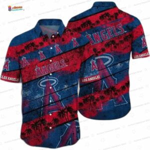 Sunset Stripes Los Angeles Angels Hawaiian Shirt, Tropical Palm Style