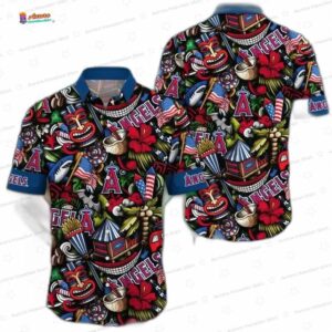Tiki Luau Los Angeles Angels Hawaiian Shirt, Coastal Breeze Aloha Button-Up