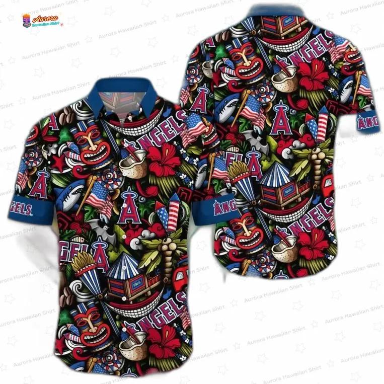 Tiki Luau Los Angeles Angels Hawaiian Shirt, Coastal Breeze Aloha Button-Up Tiki Luau Los Angeles Angels Hawaiian Shirt, Coastal Breeze Aloha Button-Up
